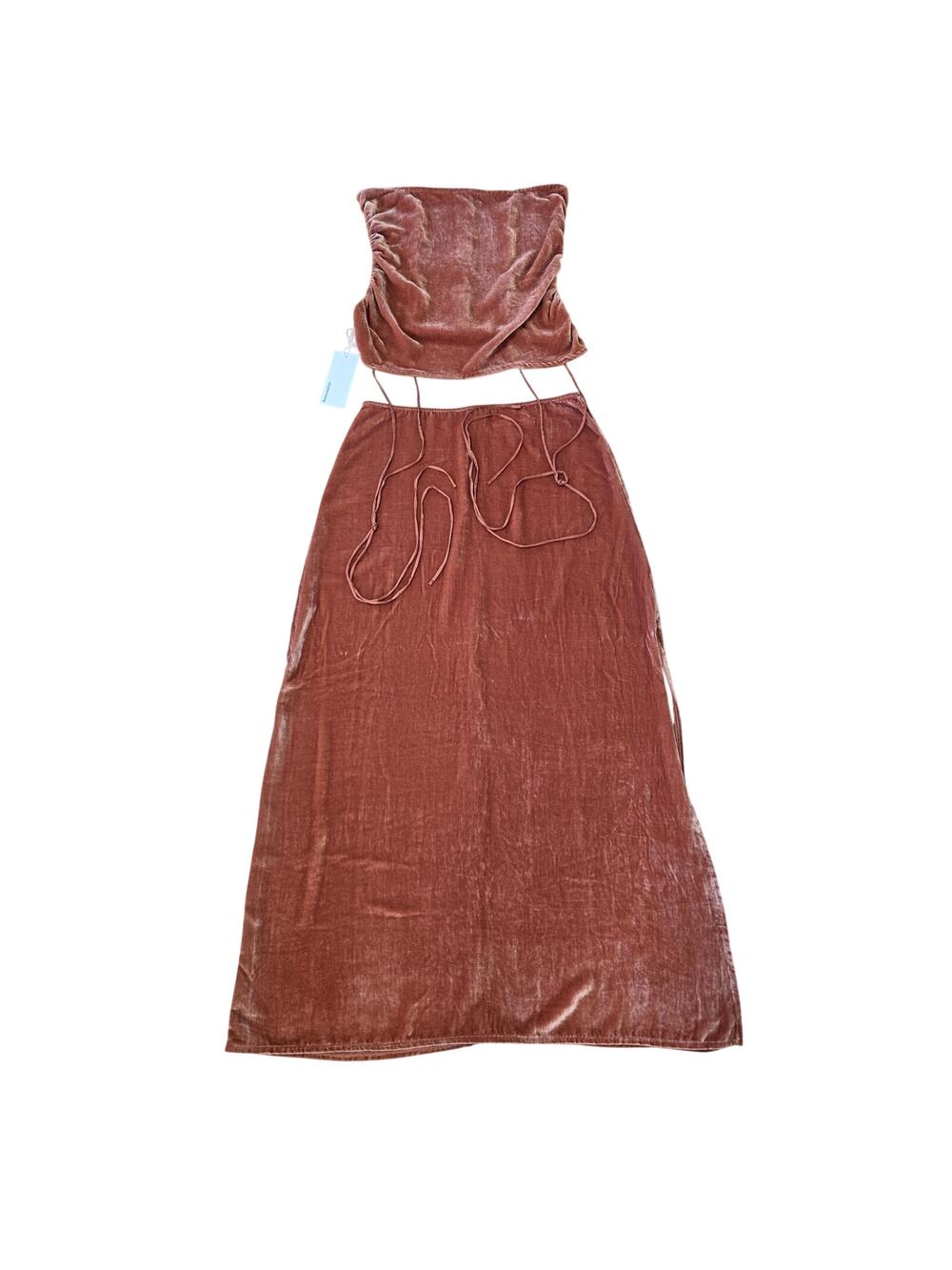 Reformation Velvet 2 Piece Set Salmon Silk Blend Midi Skirt Size 4 NWT